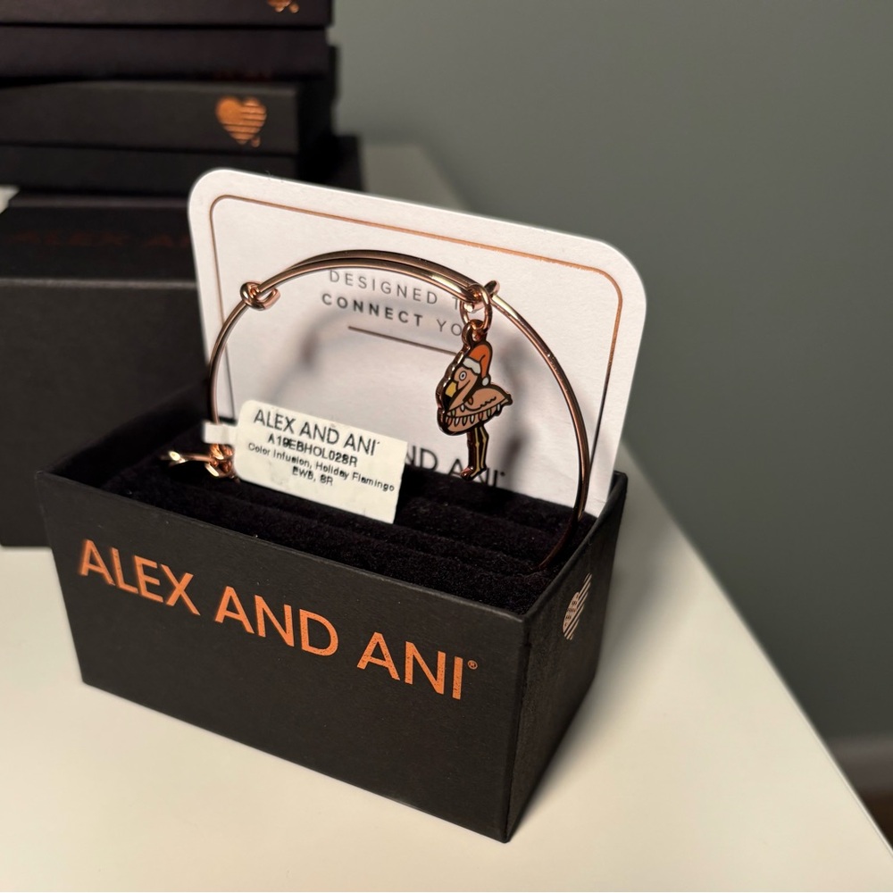 Alex and Ani Rose Gold Holiday Flamingo Charm Bracelet